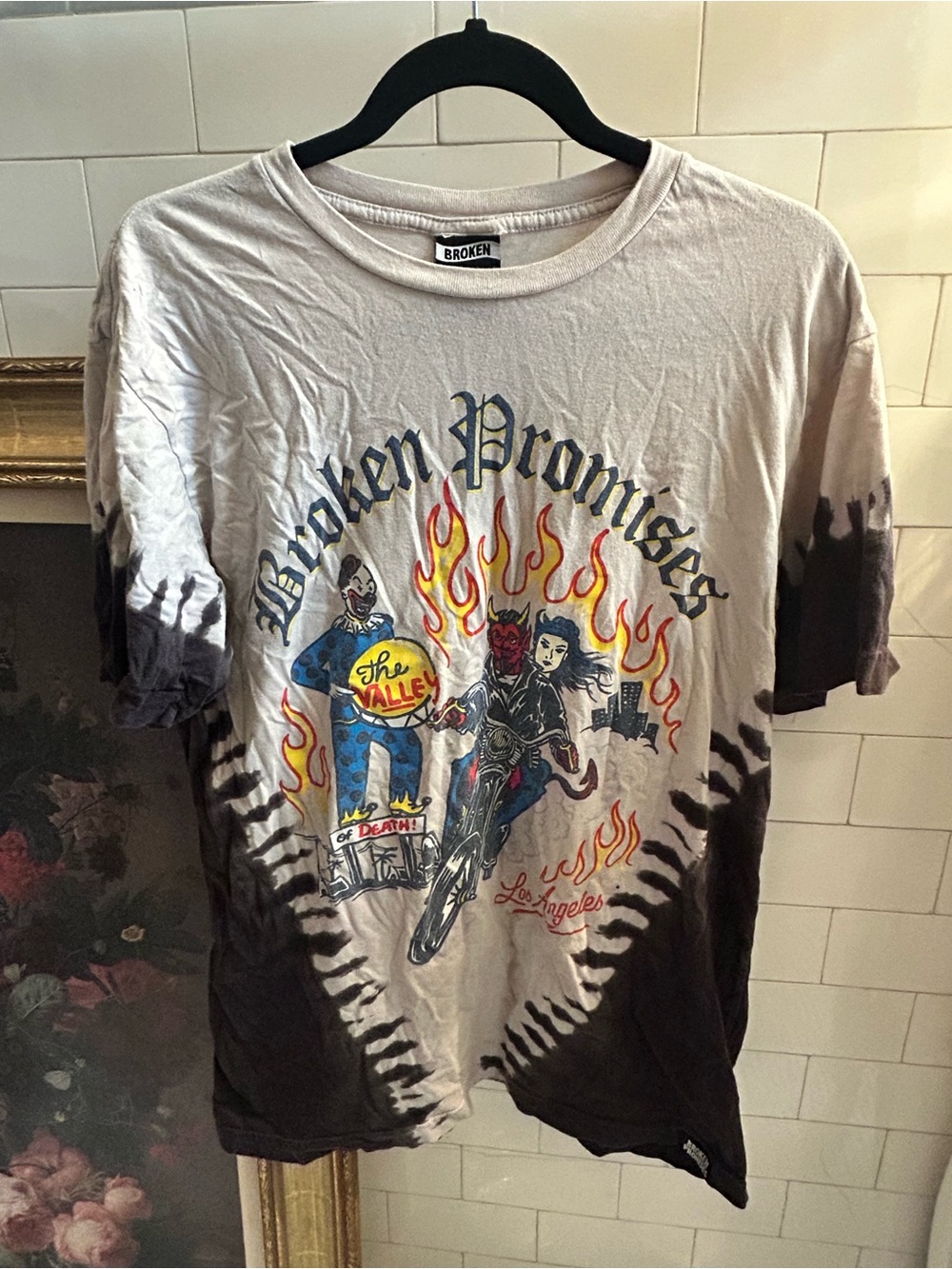 Broken Promises Mens Tie-Dye Graphic Tee - White & Black